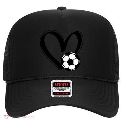 Soccer Ball Heart Gift High Crown Mesh Back Trucker Hat