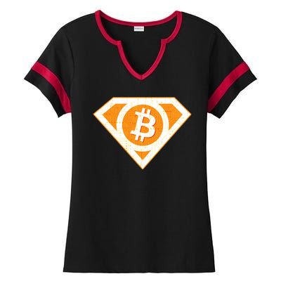 Super Bitcoin Hero Logo Ladies Halftime Notch Neck Tee