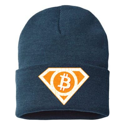 Super Bitcoin Hero Logo Sustainable Knit Beanie