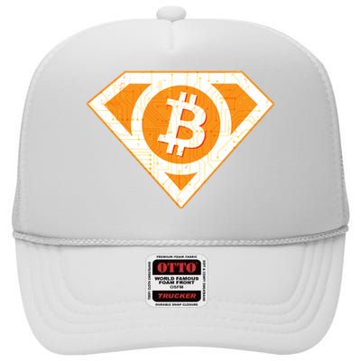 Super Bitcoin Hero Logo High Crown Mesh Back Trucker Hat