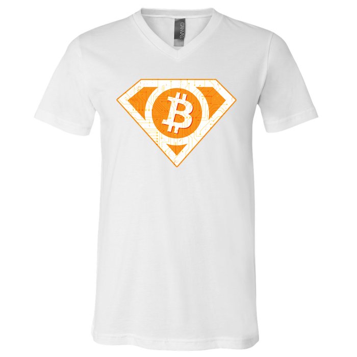 Super Bitcoin Hero Logo V-Neck T-Shirt