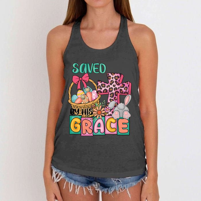 Saved By His Grace Easter Day Bunny Christian Family Easter Day Women's Knotted Racerback Tank