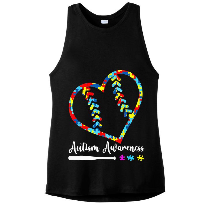 Softball Baseball Heart Autism Awareness Month Ladies PosiCharge Tri-Blend Wicking Tank