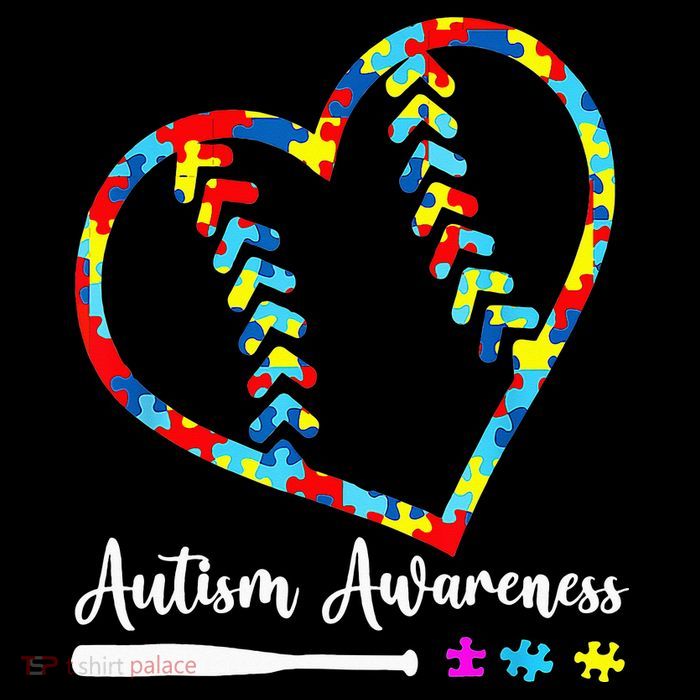 Softball Baseball Heart Autism Awareness Month T-Shirt