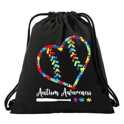 Softball Baseball Heart Autism Awareness Month Drawstring Bag
