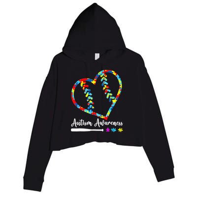 Softball Baseball Heart Autism Awareness Month Crop Fleece Hoodie