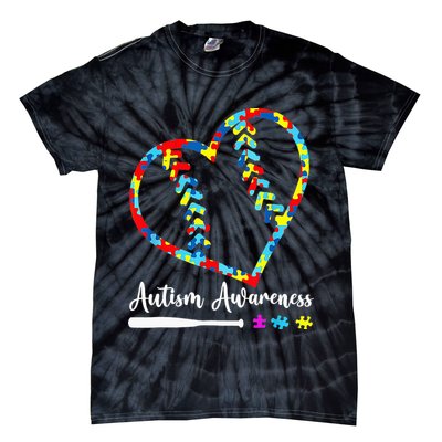 Softball Baseball Heart Autism Awareness Month Tie-Dye T-Shirt