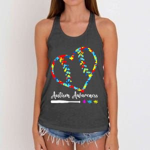 Softball Baseball Heart Autism Awareness Month Women's Knotted Racerback Tank