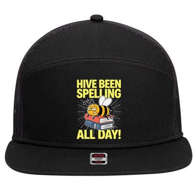 Spelling Bee Humor Spelling Champion Word Nerd Spelling 7 Panel Mesh Trucker Snapback Hat