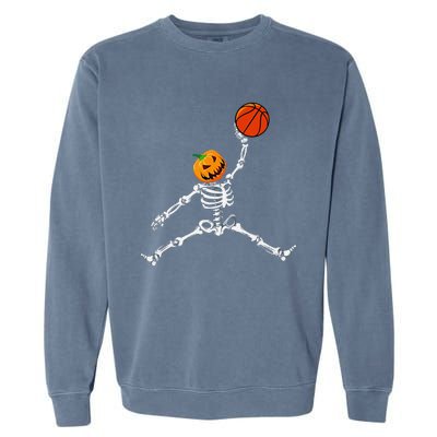 Skeleton Basketball Halloween Pumpkin Slam Dunk Garment-Dyed Sweatshirt