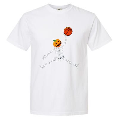 Skeleton Basketball Halloween Pumpkin Slam Dunk Garment-Dyed Heavyweight T-Shirt