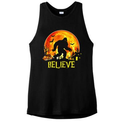 Scary Bigfoot Halloween Costume Blood Moon Sasquatch Believe Ladies PosiCharge Tri-Blend Wicking Tank