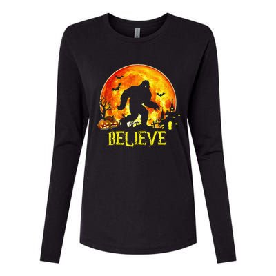 Scary Bigfoot Halloween Costume Blood Moon Sasquatch Believe Womens Cotton Relaxed Long Sleeve T-Shirt