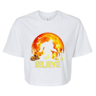 Scary Bigfoot Halloween Costume Blood Moon Sasquatch Believe Bella+Canvas Jersey Crop Tee