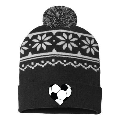 Soccer Ball Heart Gift Idea For Mom Dad USA-Made Snowflake Beanie