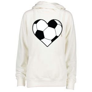 Soccer Ball Heart Gift Idea For Mom Dad Womens Funnel Neck Pullover Hood