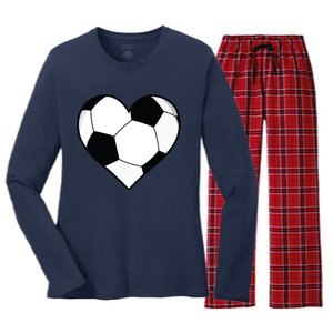 Soccer Ball Heart Gift Idea For Mom Dad Women's Long Sleeve Flannel Pajama Set 