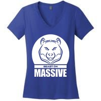 Solid Bear Head Beast Grey Gym Fitness Bodybuilding Training Gift Women's V-Neck T-Shirt