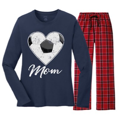 Soccer Ball Heart Mom Fan Gifts Idea Mothrer Sport Lover Women's Long Sleeve Flannel Pajama Set 