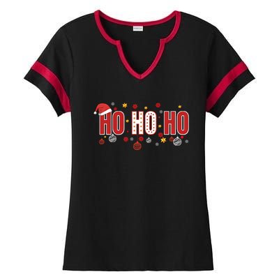 SantaS Big Ho Ho Ho And His Hat Christmas Ladies Halftime Notch Neck Tee