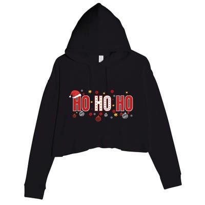 SantaS Big Ho Ho Ho And His Hat Christmas Crop Fleece Hoodie