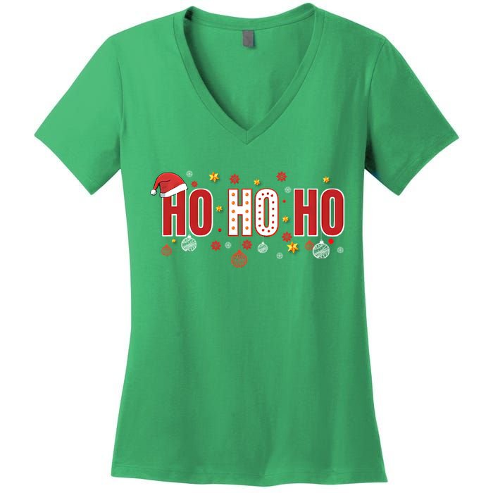 SantaS Big Ho Ho Ho And His Hat Christmas Women's V-Neck T-Shirt