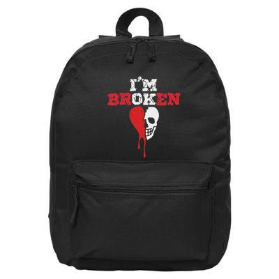 Skull Broken Heart Im Broken Invisible Illness IM Ok Broken 16 in Basic Backpack