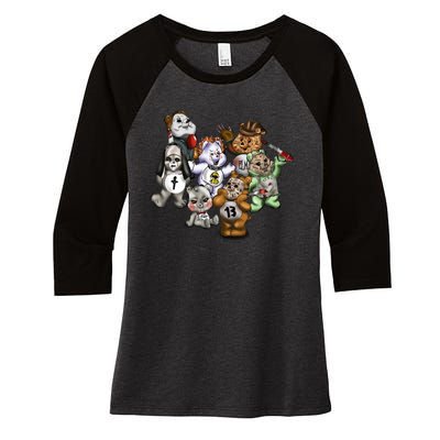 Scare Bears Halloween Creepy Women's Tri-Blend 3/4-Sleeve Raglan Shirt