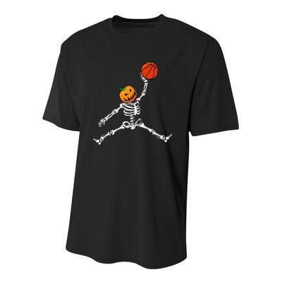 Skeleton Basketball Halloween Pumpkin Slam Dunk Youth Performance Sprint T-Shirt