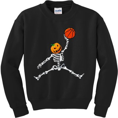 Skeleton Basketball Halloween Pumpkin Slam Dunk Kids Sweatshirt