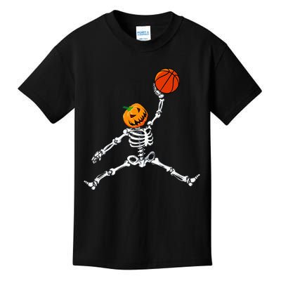 Skeleton Basketball Halloween Pumpkin Slam Dunk Kids T-Shirt