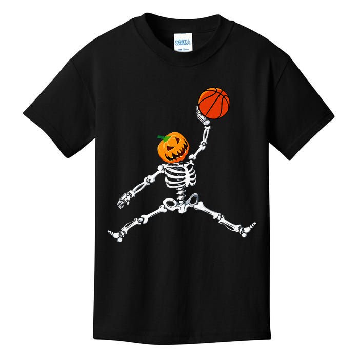 Skeleton Basketball Halloween Pumpkin Slam Dunk Kids T-Shirt