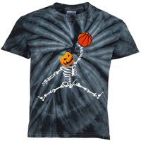 Skeleton Basketball Halloween Pumpkin Slam Dunk Kids Tie-Dye T-Shirt