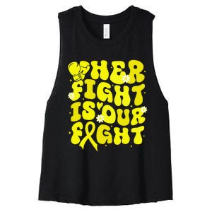 Spina Bifida Her Fight Is Our Fight Yellow Flower Ribbon Women's Racerback Cropped Tank