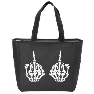 Skeleton Bones Hands Middle Finger Rude Funny Sarcastic Zip Tote Bag