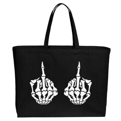 Skeleton Bones Hands Middle Finger Rude Funny Sarcastic Cotton Canvas Jumbo Tote