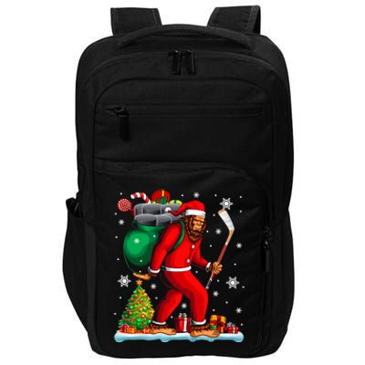 Santa Bigfoot Holding Hockey Equipt Xmas Player Lover Gift Impact Tech Backpack