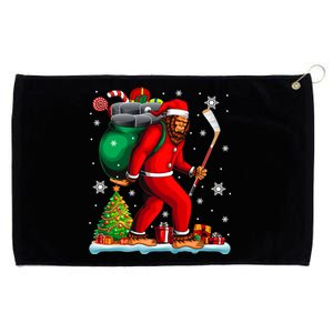 Santa Bigfoot Holding Hockey Equipt Xmas Player Lover Gift Grommeted Golf Towel