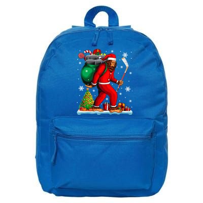 Santa Bigfoot Holding Hockey Equipt Xmas Player Lover Gift 16 in Basic Backpack