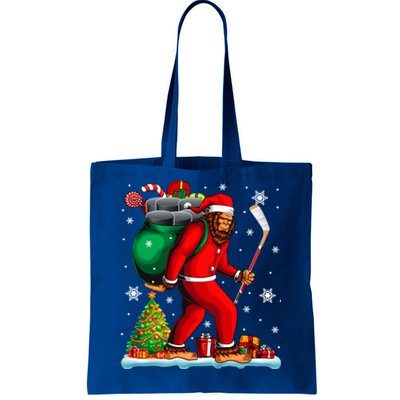 Santa Bigfoot Holding Hockey Equipt Xmas Player Lover Gift Tote Bag