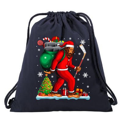 Santa Bigfoot Holding Hockey Equipt Xmas Player Lover Gift Drawstring Bag