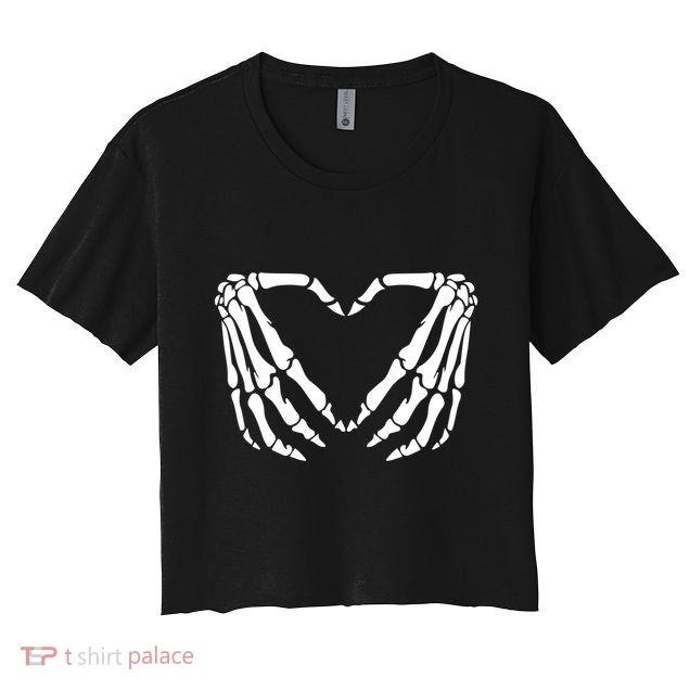 Skeleton Bones Hands Love Heart Hand Sign Gesture Cute Gift Crop Top