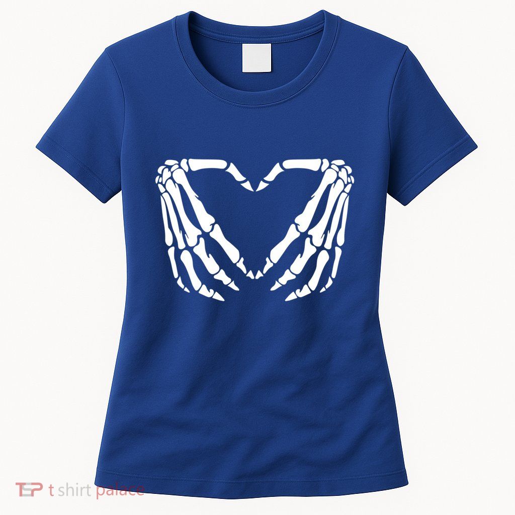 Skeleton Bones Hands Love Heart Hand Sign Gesture Cute Gift Womens T-Shirt
