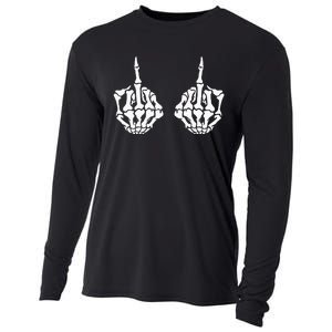 Skeleton Bones Hands Middle Finger Rude Funny Sarcastic Cooling Performance Long Sleeve Crew