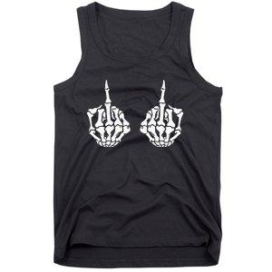 Skeleton Bones Hands Middle Finger Rude Funny Sarcastic Tank Top