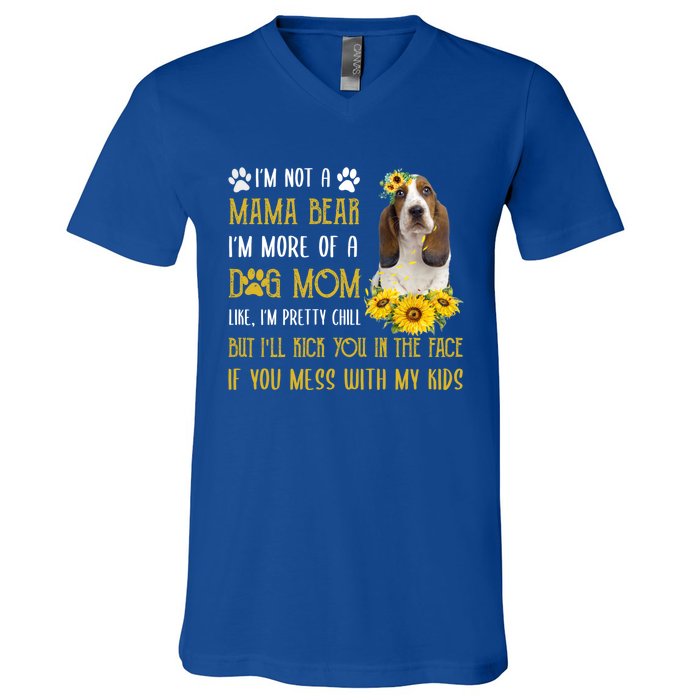 Sunflower Basset Hound Mom Mothers Day Dog Mom Gift V-Neck T-Shirt