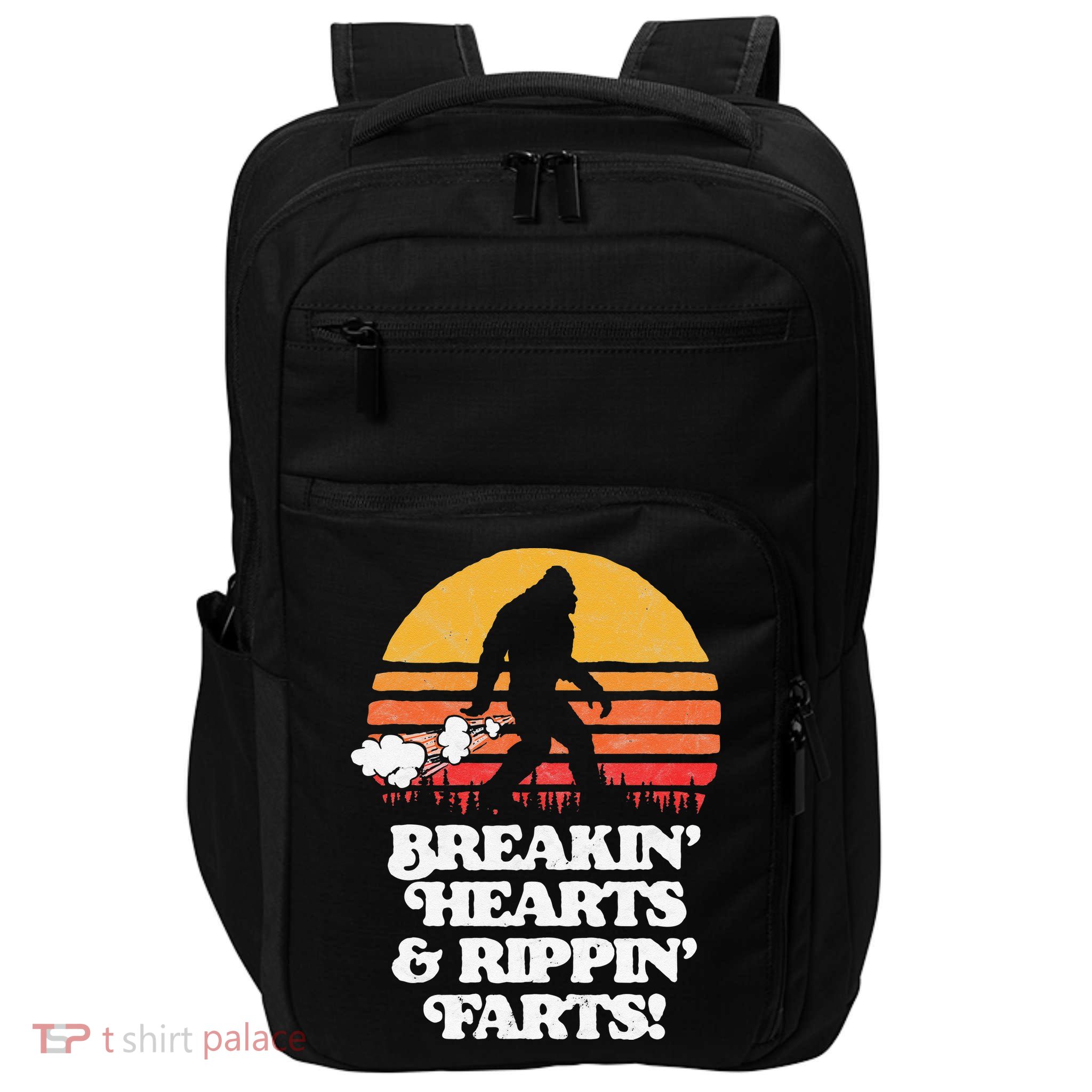 Sasquatch Breakin Hearts & Rippin Farts! Funny Bigfoot Sun Impact Tech Backpack