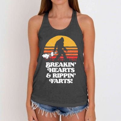 Sasquatch Breakin Hearts & Rippin Farts! Funny Bigfoot Sun Women's Knotted Racerback Tank