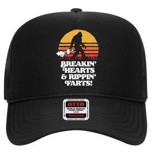 Sasquatch Breakin Hearts & Rippin Farts! Funny Bigfoot Sun High Crown Mesh Back Trucker Hat