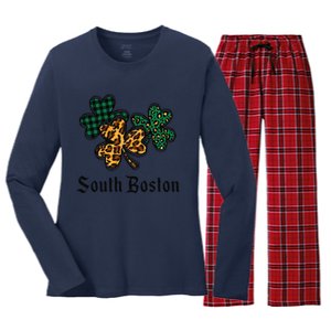 South Boston Irish Ireland Women's Cute Southie St Paddy's Women's Long Sleeve Flannel Pajama Set 